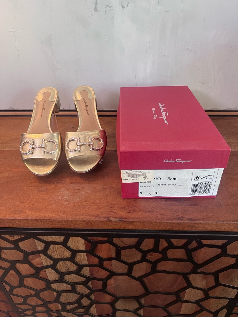 Salvatore Ferragamo Metallic Gold Gancini Slide Mules